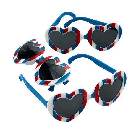 5" Kids Patriotic Stripes Heart-Shaped Plastic Sunglasses 12 Pieces