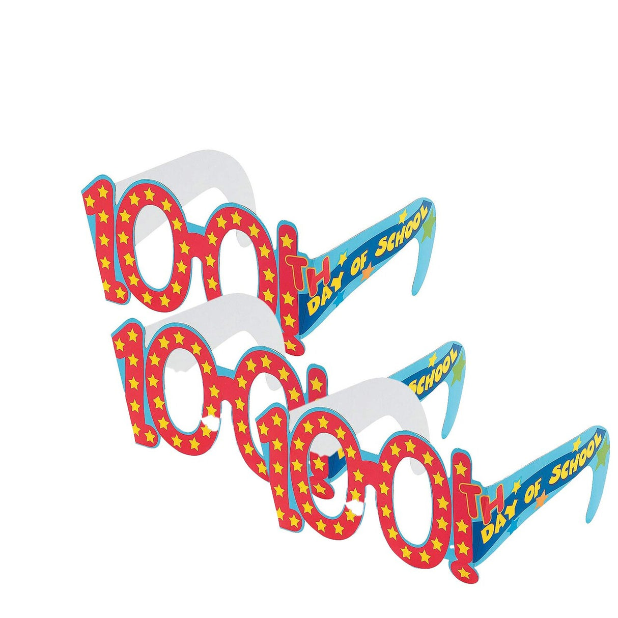 Kids 100th Day of School-Shaped Cardboard Glasses – Pack of 12 (6" x 2")