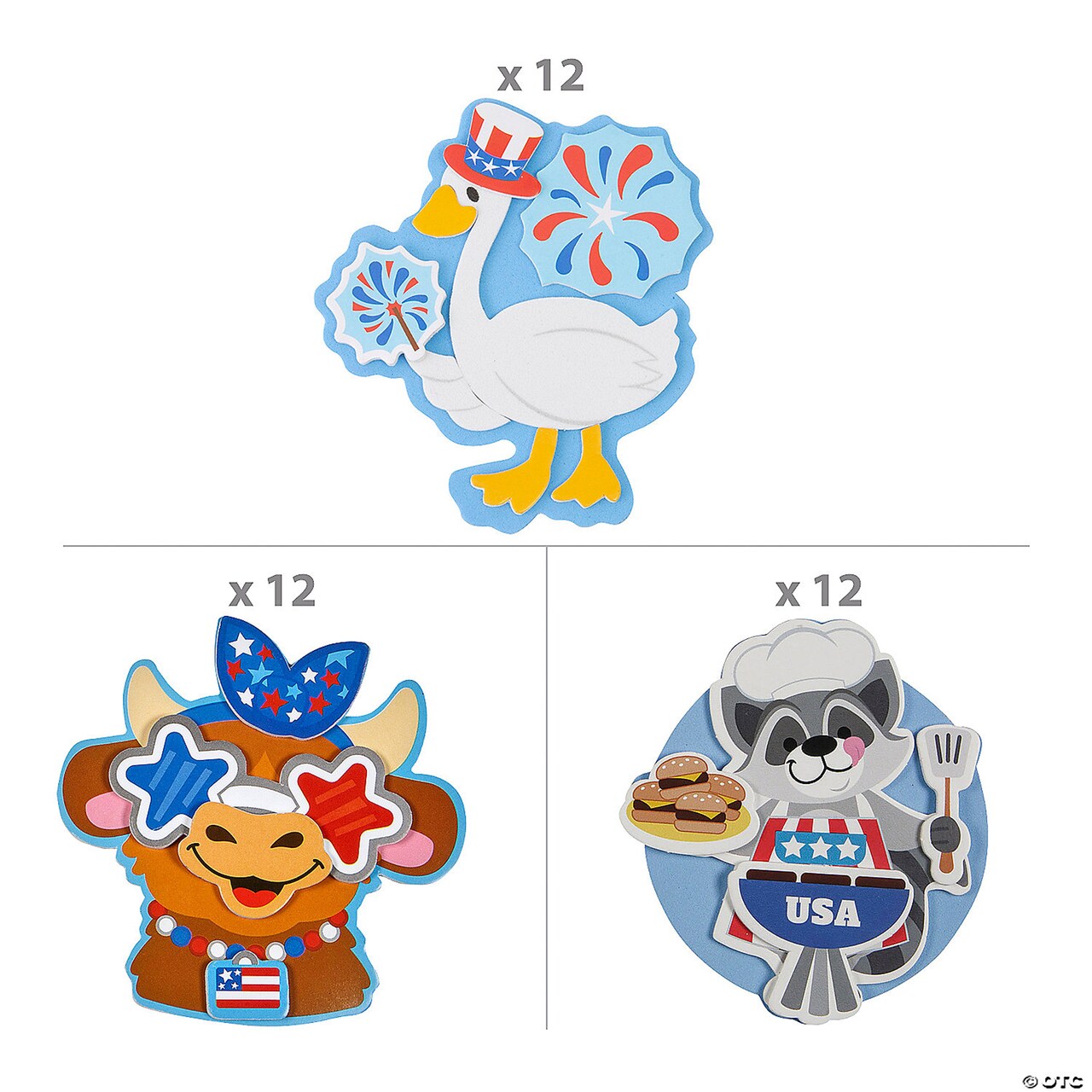 Patriotic 4th of July Animal Magnet Foam Craft Kits Assortment 36 Pieces