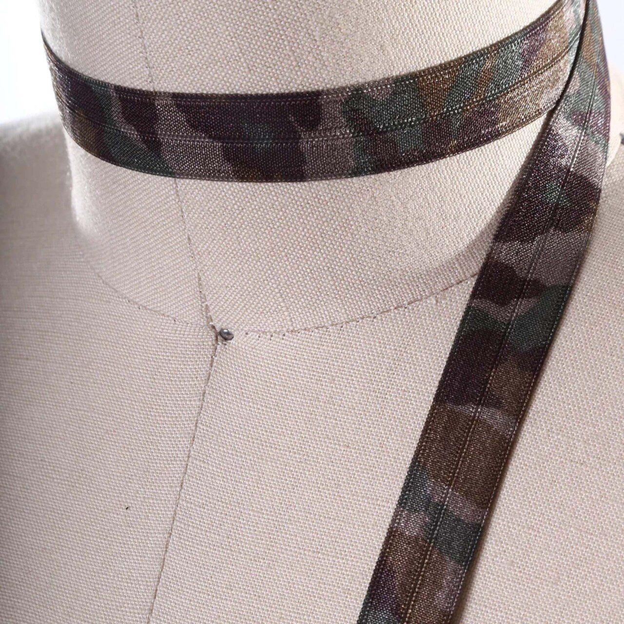 5/8" 3 Yards Army Green Camouflage Fold Over Elastic Trim Stretch Camo Bias for Headbands Crafts