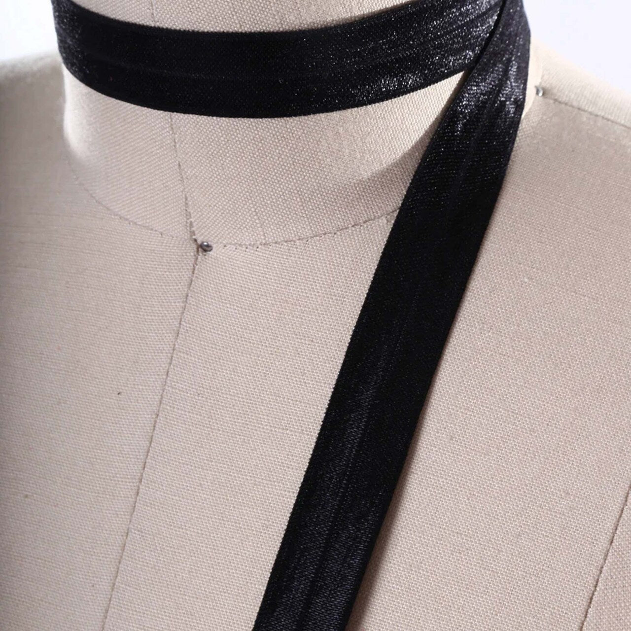 5/8" 3 Yards Shiny Black Fold Over Elastic Trim Soft Bias Stretch