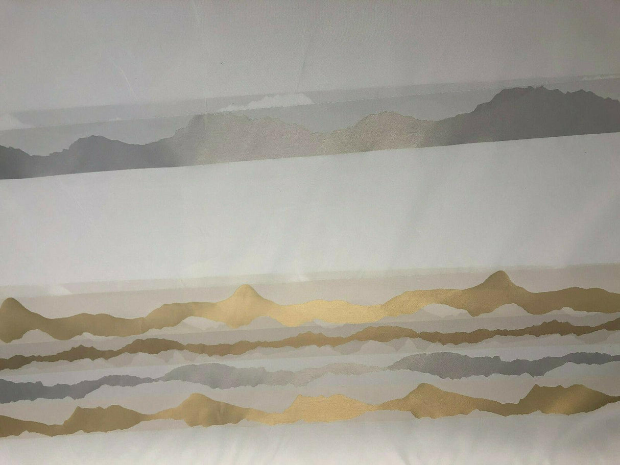 P Kaufmann Geoscape Stripe White Gold Woven Fabric - White, Gold And Silver Stripe, 118" Width (1 Yard)
