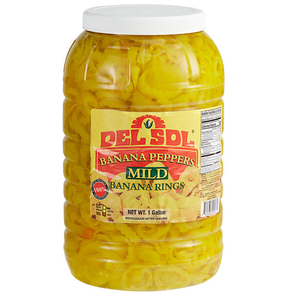 Del Sol 1 Gallon Mild Banana Pepper Rings - 4/Case