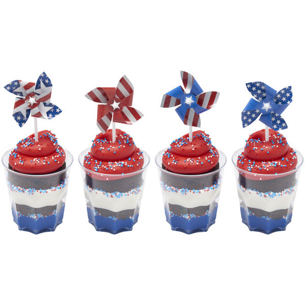 Red, White and Blue Pinwheel USA - 12 count cupcake and cake toppers