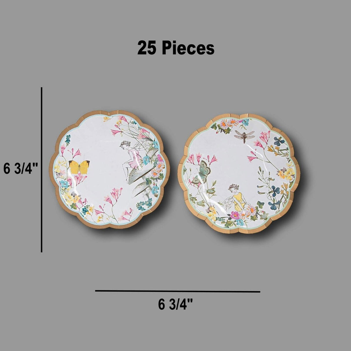 12 Count Truly Fairy Scalloped Paper Dessert Plates Assorted Designs 6 3/4 Inch