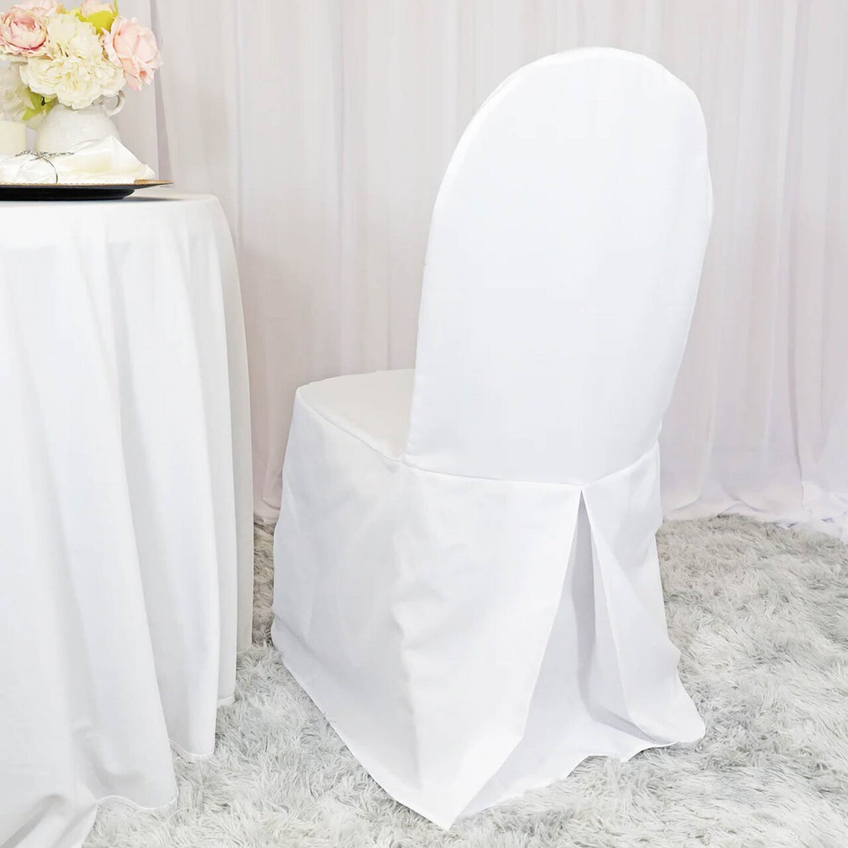 1 Piece White Polyester Banquet Chair Cover Durable Elegant Fit