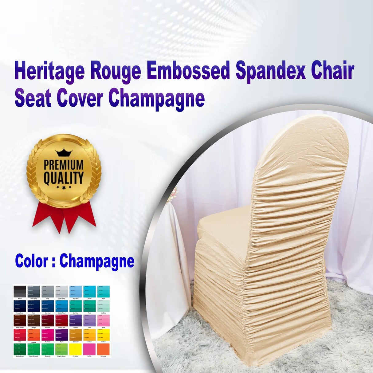1 Piece Heritage Rouge Embossed Spandex Chair Seat Cover Champagne