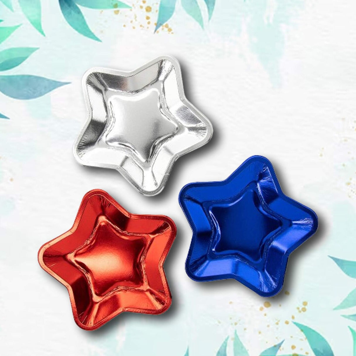 24 Count Foil Patriotic Star Shaped Paper Dessert Plates Red Blue Silver 7 Inch