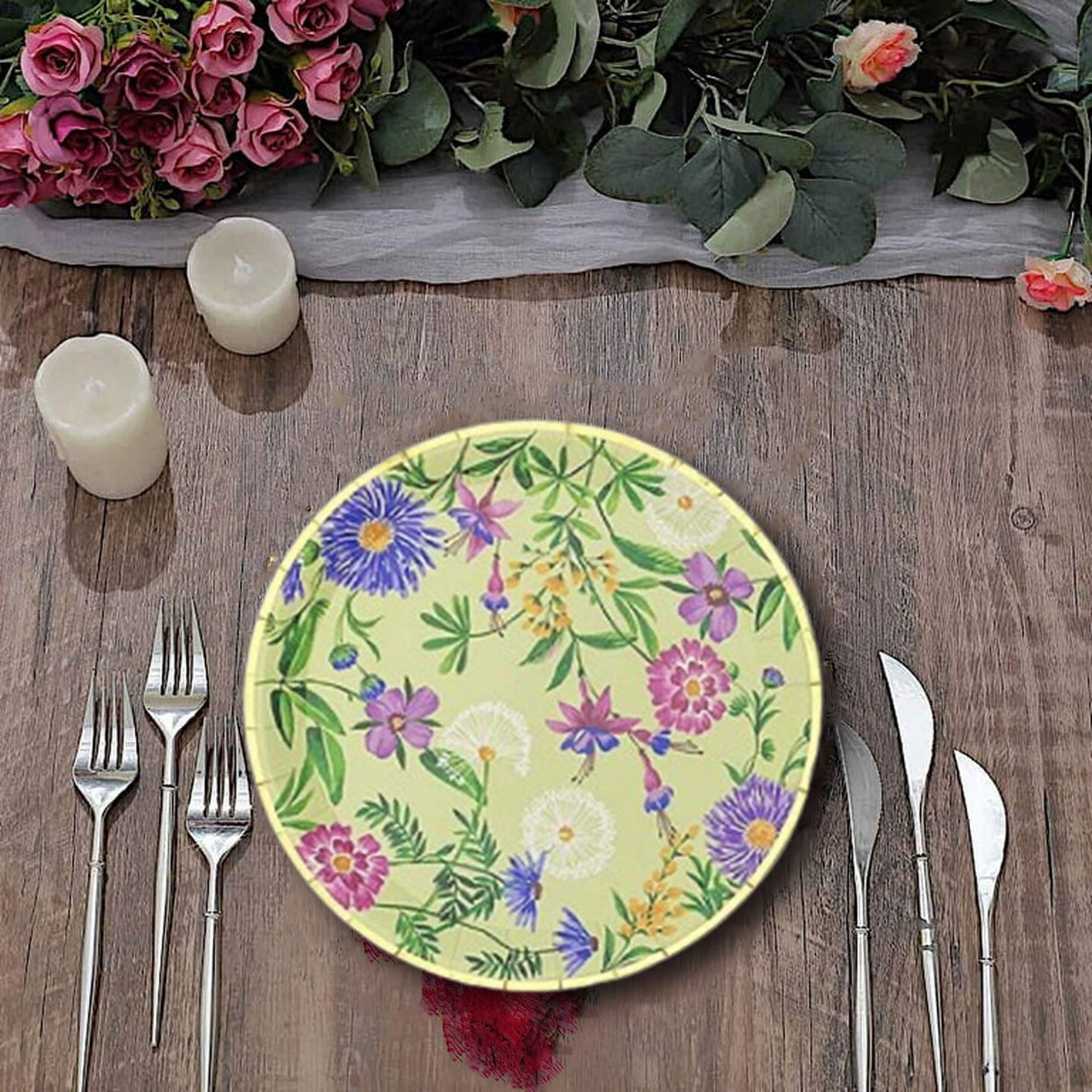 10 Count Wildflowers Small Paper Plates 7.25 Inch Floral Party Plates for Spring and Events