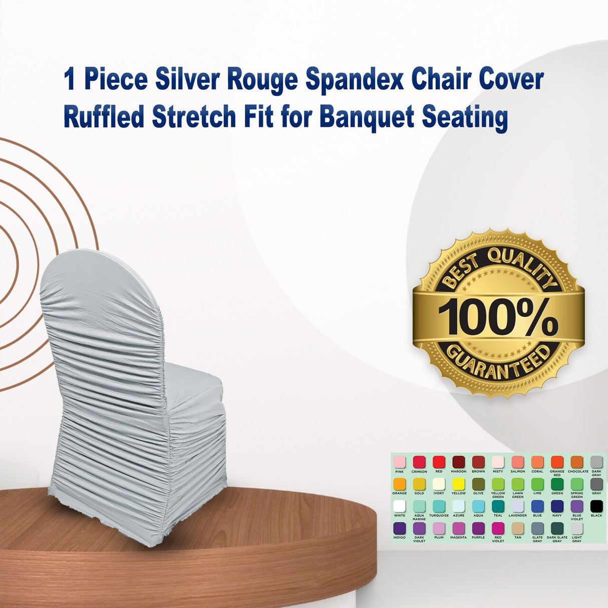 1 Piece Silver Rouge Spandex Chair Cover, Ruffled Stretch Fit for Banquet Seating