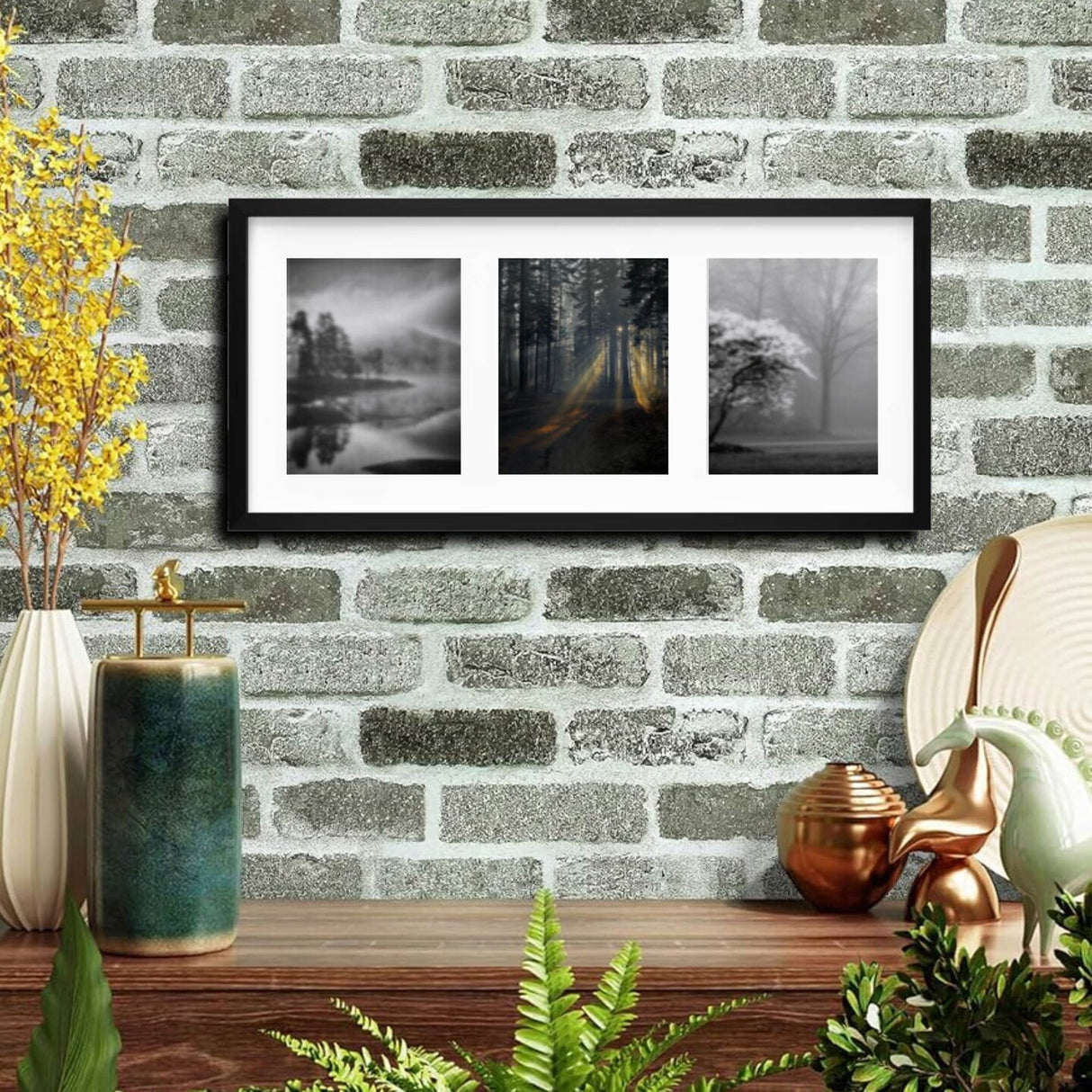 Black Frame for 3 Pictures 30x13 ¾" Sturdy Multi-Photo Display