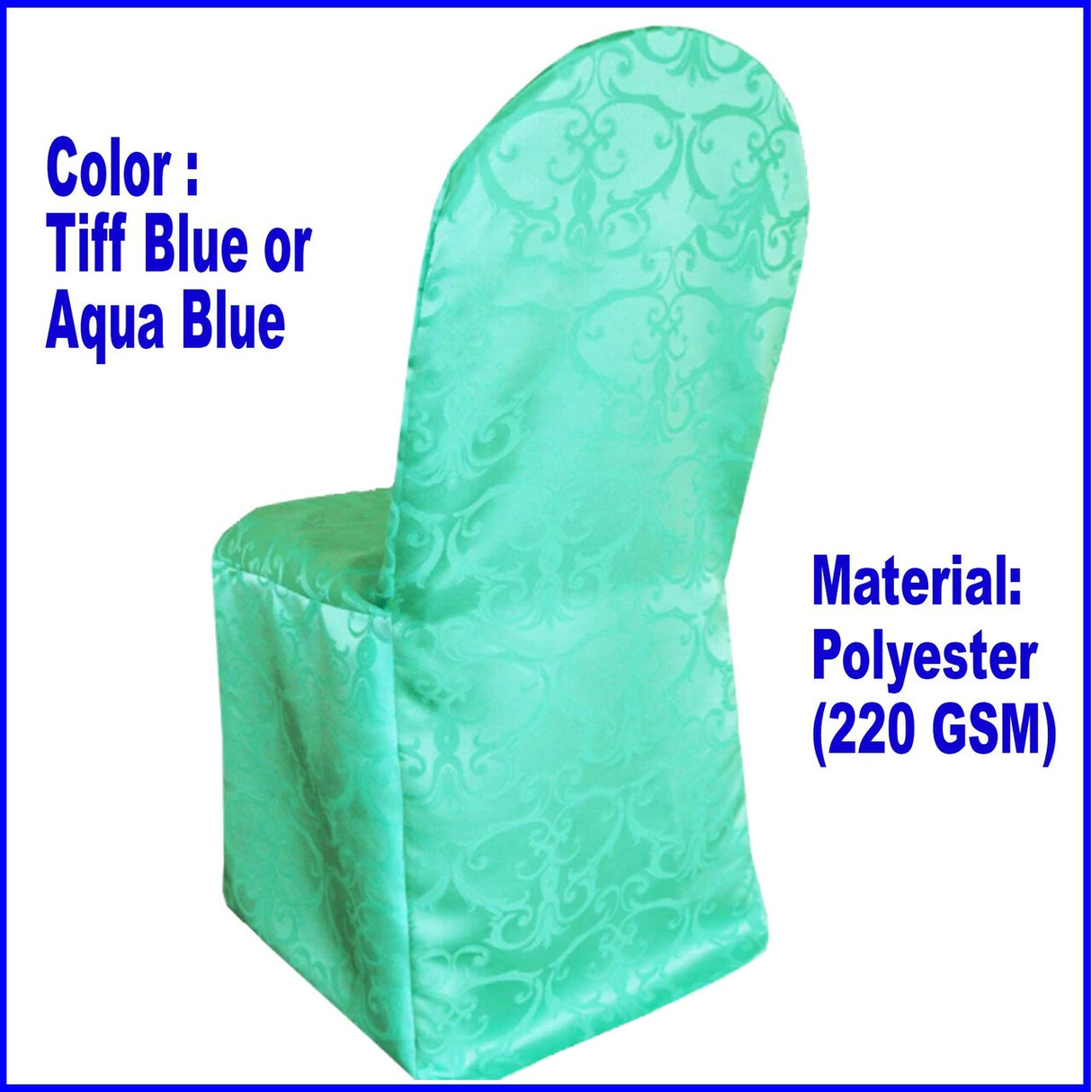 1 Piece Tiff Aqua Blue Versailles Damask Jacquard Polyester Banquet Chair Cover