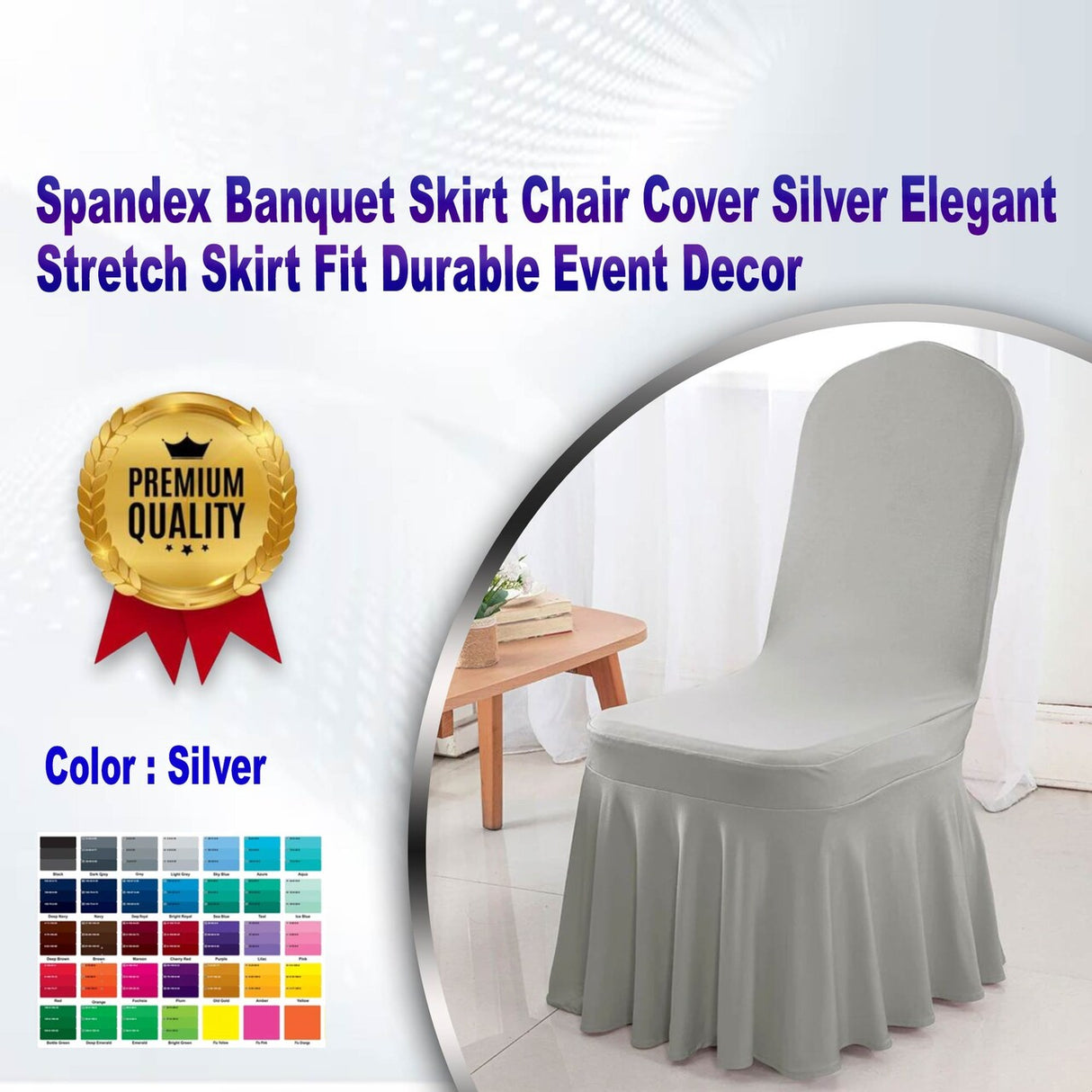 Spandex Banquet Skirt Chair Cover Silver Elegant Stretch Skirt Fit Durable Event Decor