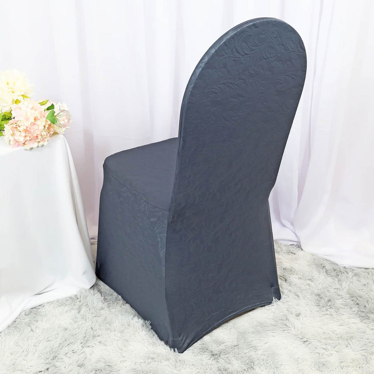 1 Piece Pewter Charcoal Embossed Vintage Spandex Banquet Chair Cover Classic Elegance