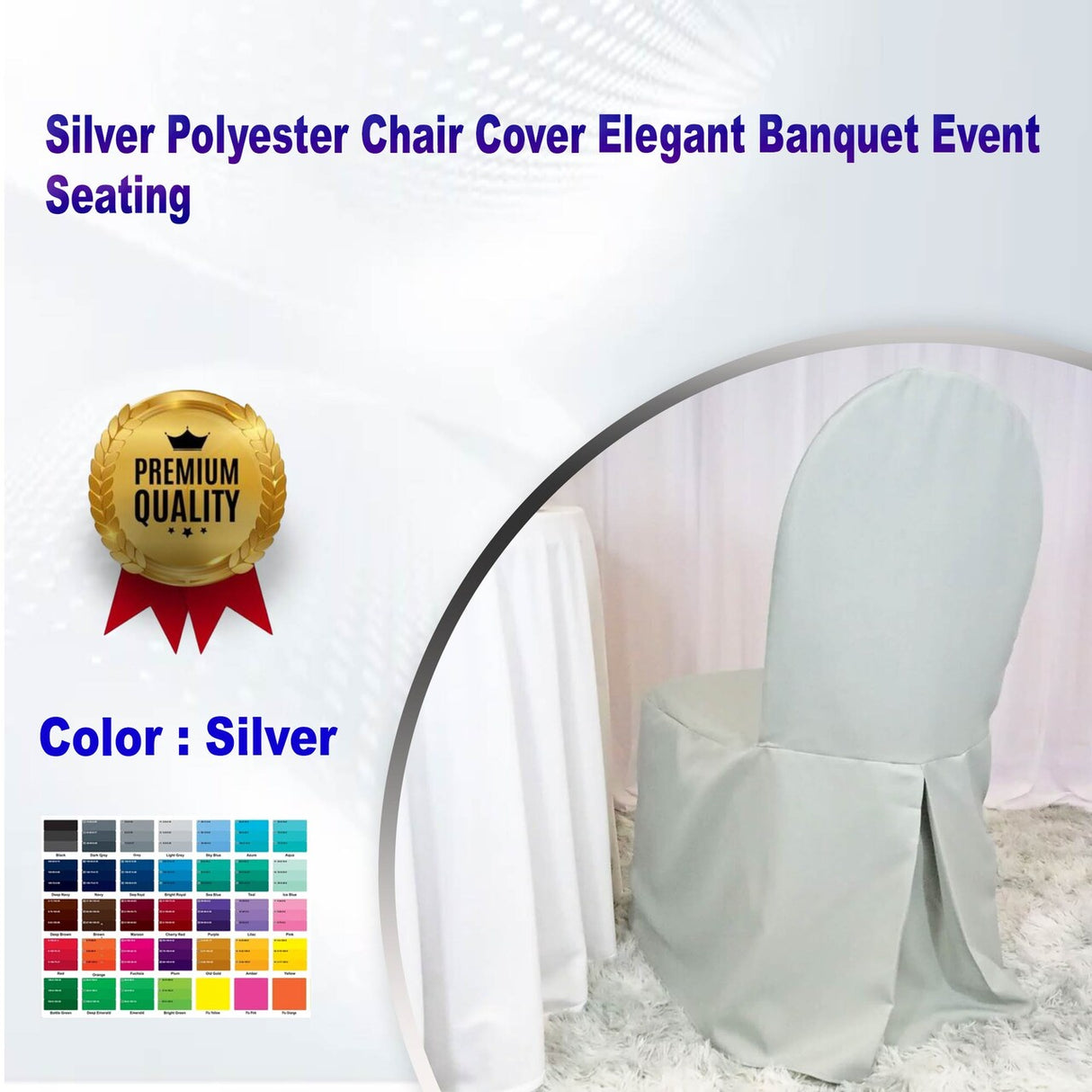 1 Piece Silver Polyester Chair Cover Elegant Banquet Event Seating
