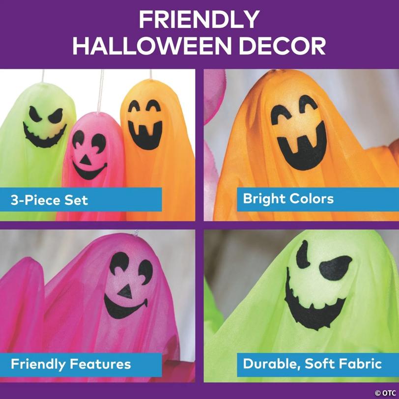 20" Halloween Bright Polyester Ghosts Hanging Decoration Set - 3 Pc.