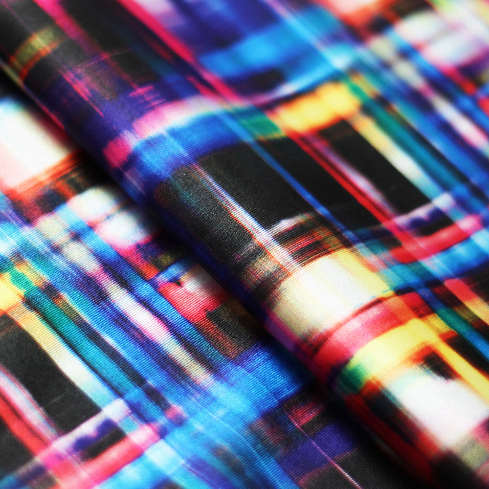Optic Plaid Polyester Spandex Fabric - Blue And Multi Plaid, 58/60" Width (1 Yard)