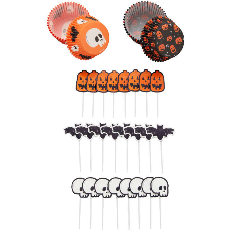Skull, Bat and Pumpkin Halloween Cupcake Kit, 72-Piece