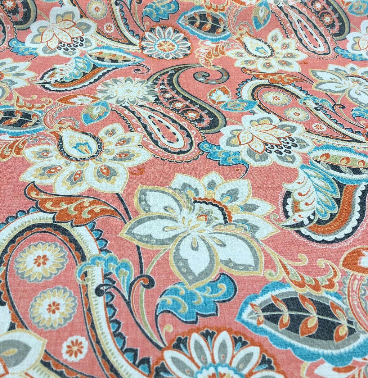 Waverly Sun N Shade Wild Card Peachtini 100 Percent Polyester Fabric - Pink, Taupe, Aqua, Green, Orange, Yellow, White, 54" Width (1 Yard)