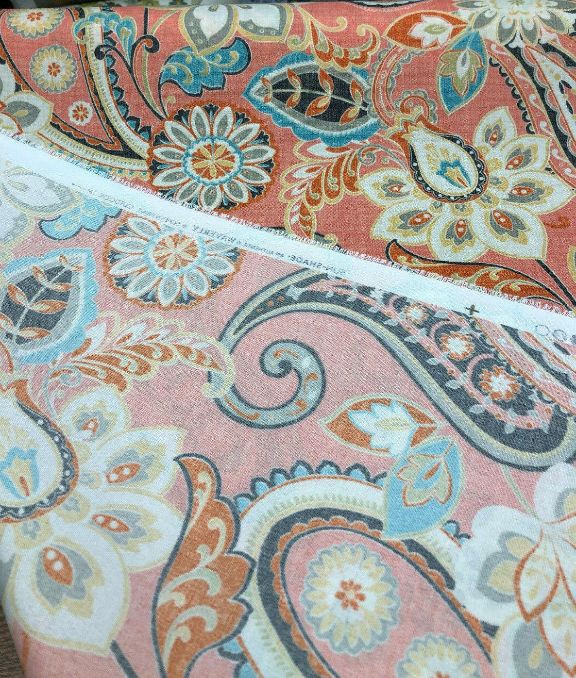 Waverly Sun N Shade Wild Card Peachtini 100 Percent Polyester Fabric - Pink, Taupe, Aqua, Green, Orange, Yellow, White, 54" Width (1 Yard)