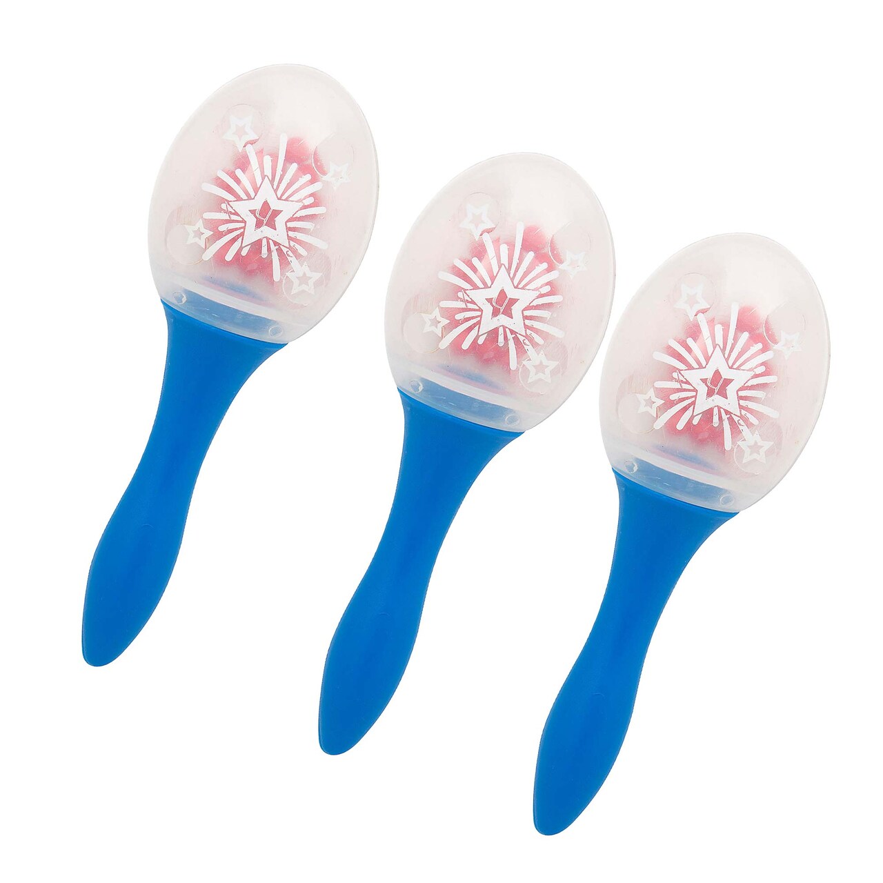 5 1/4" Clear Patriotic Plastic Maracas with Red Beads 12 Pieces