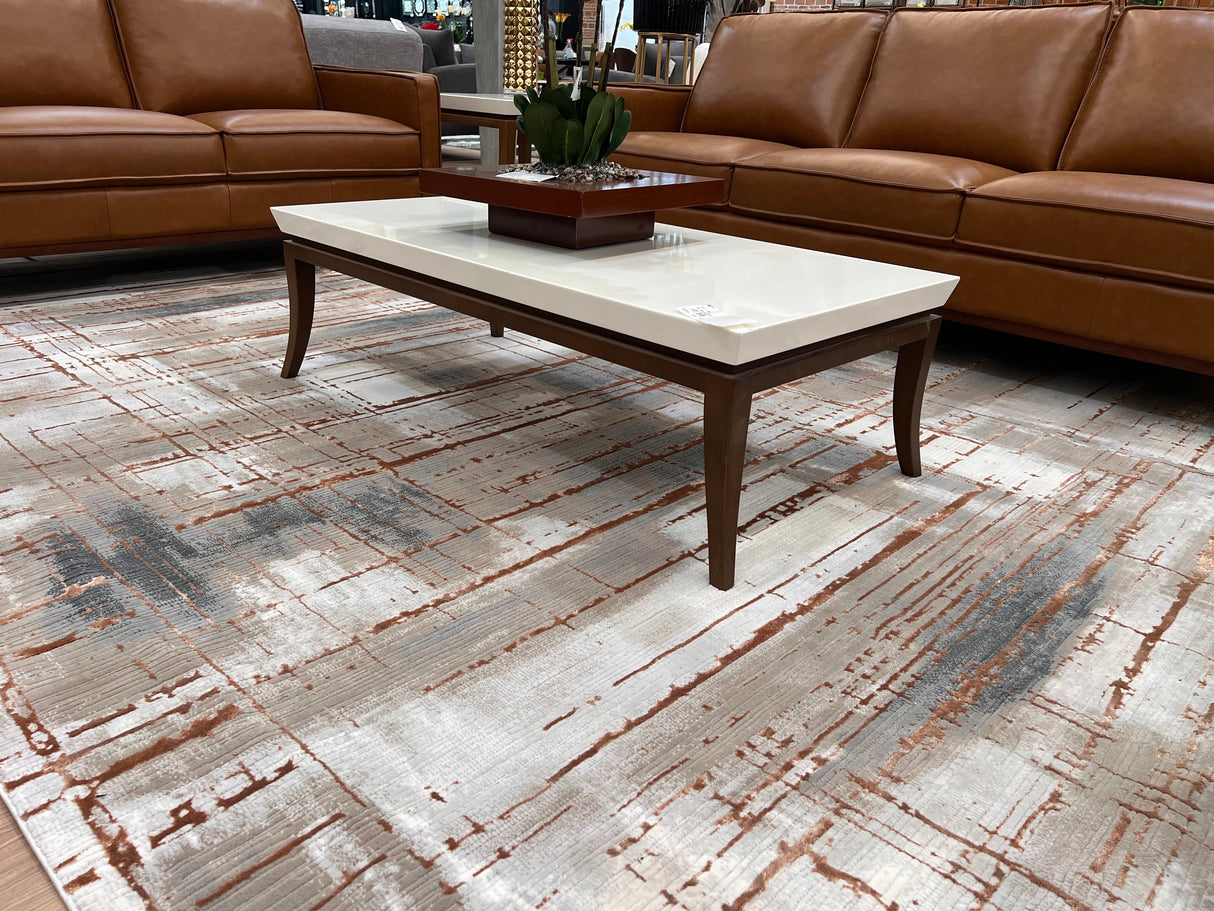METZ 4203 Polyester Viscose Fabric - Creme, Charcoal, Silver, Mocha Abstract Geometric High-Low Texture, 9' 8" x 13' (1 Rug)
