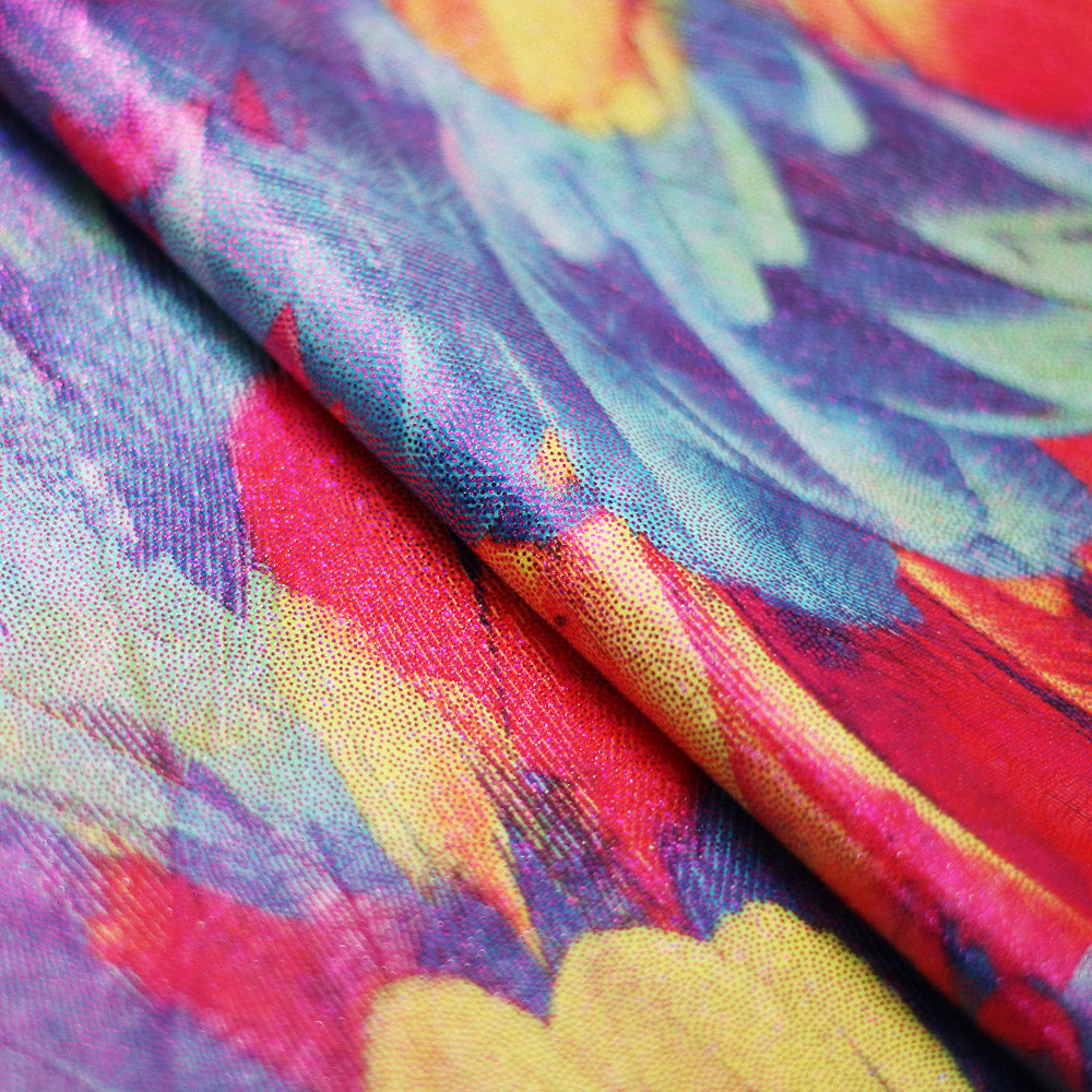 Tropical Feathers Polyester Spandex Fabric - Multicolor Feather Print, 58/60" Width, 200 GSM (1 Yard)