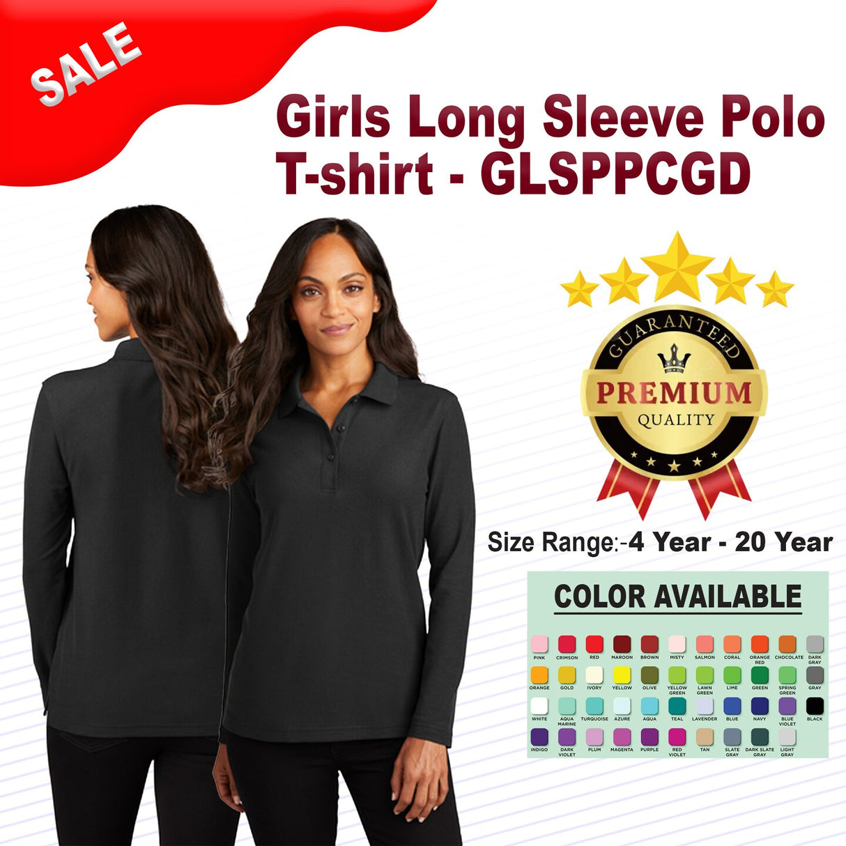 Girls Long Sleeve Polo T-shirt | RADYAN®
