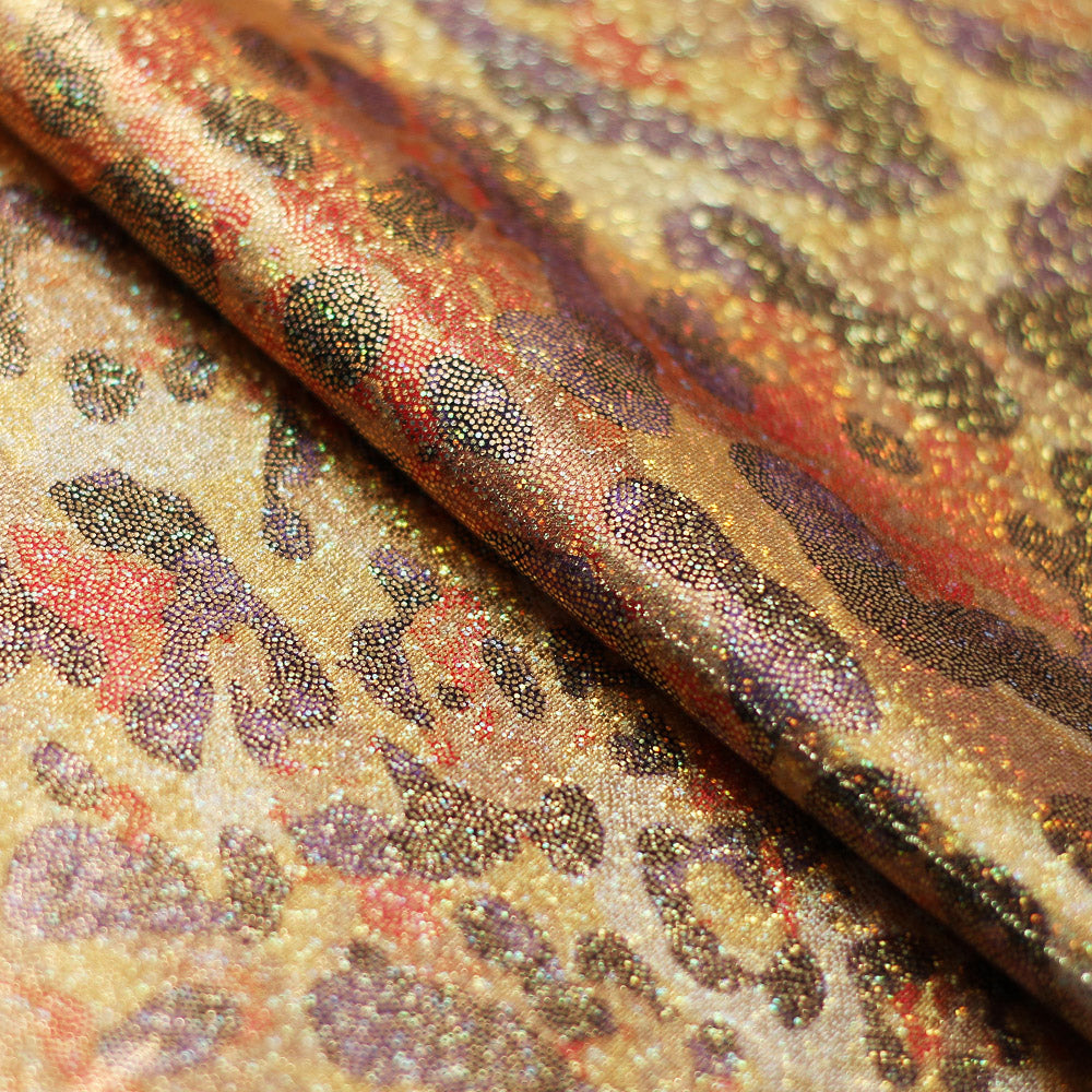 Feline Deco Polyester Spandex Fabric - Leopard Print, Pink/Orange/Turquoise, 58/60" Width (1 Yard)