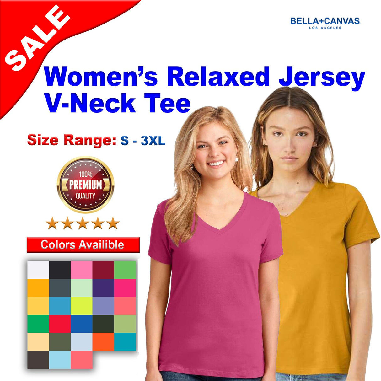 BELLA + CANVAS® Women’s Jersey Relaxed Short Sleeve V-Neck T-Shirt