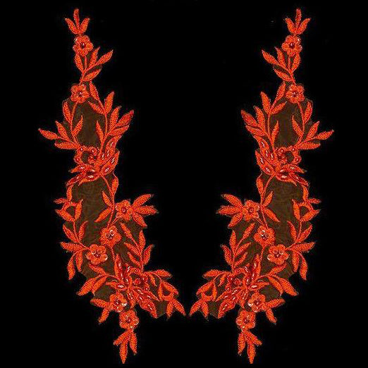 Beaded Floral Lace Applique 100 Percent Polyester Organza Fabric - Beaded Floral Applique, 10" X 2.5" (1 Pair)