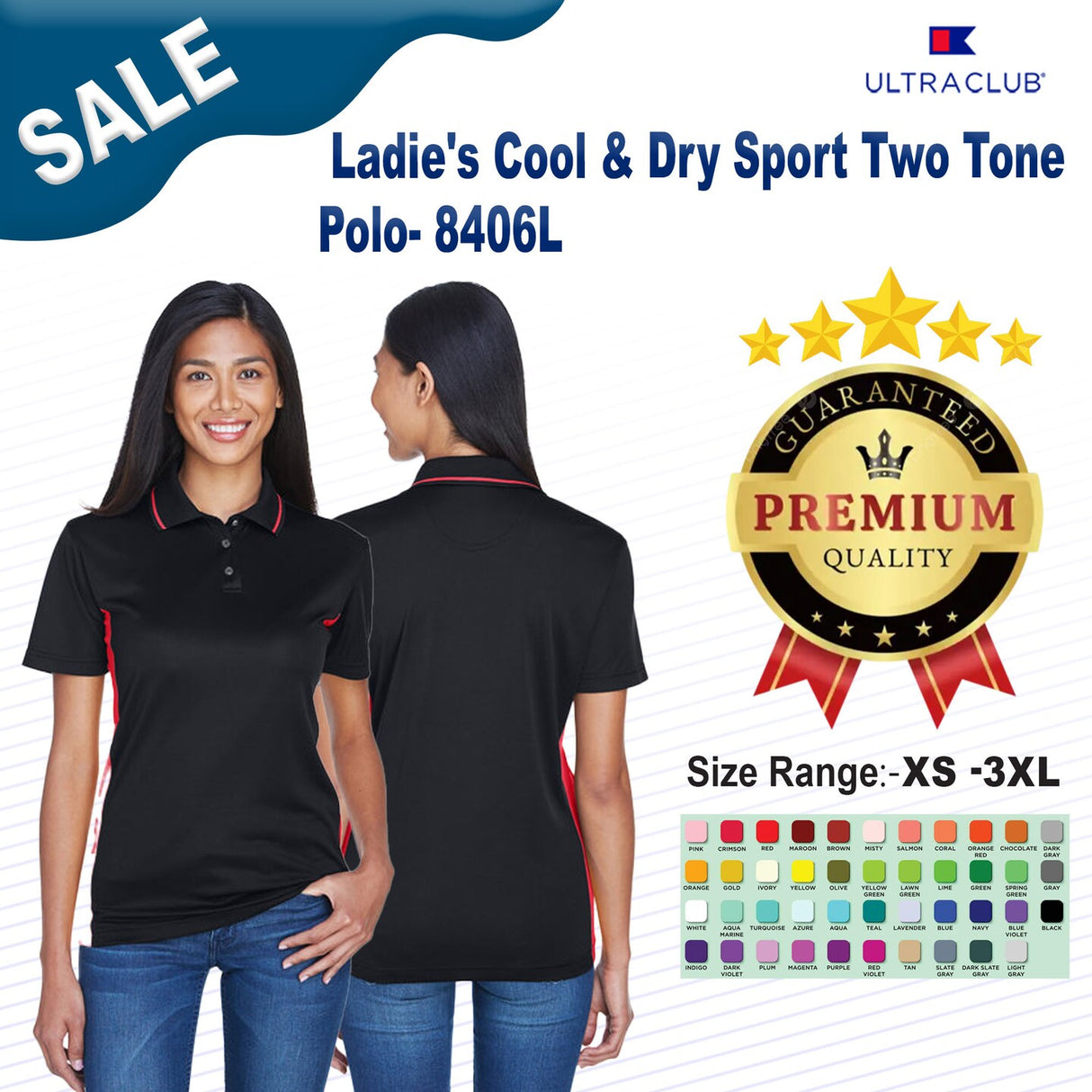 UltraClub® Ladie's Cool & Dry Sport Two-Tone Polo