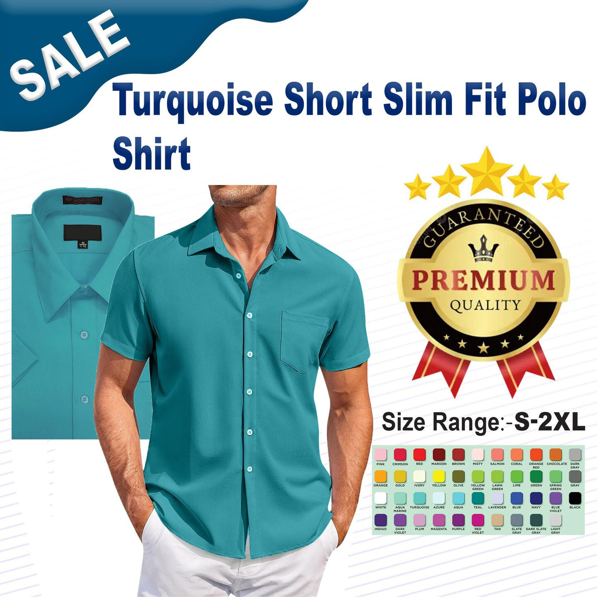 Turquoise Short Slim Fit Polo Shirt