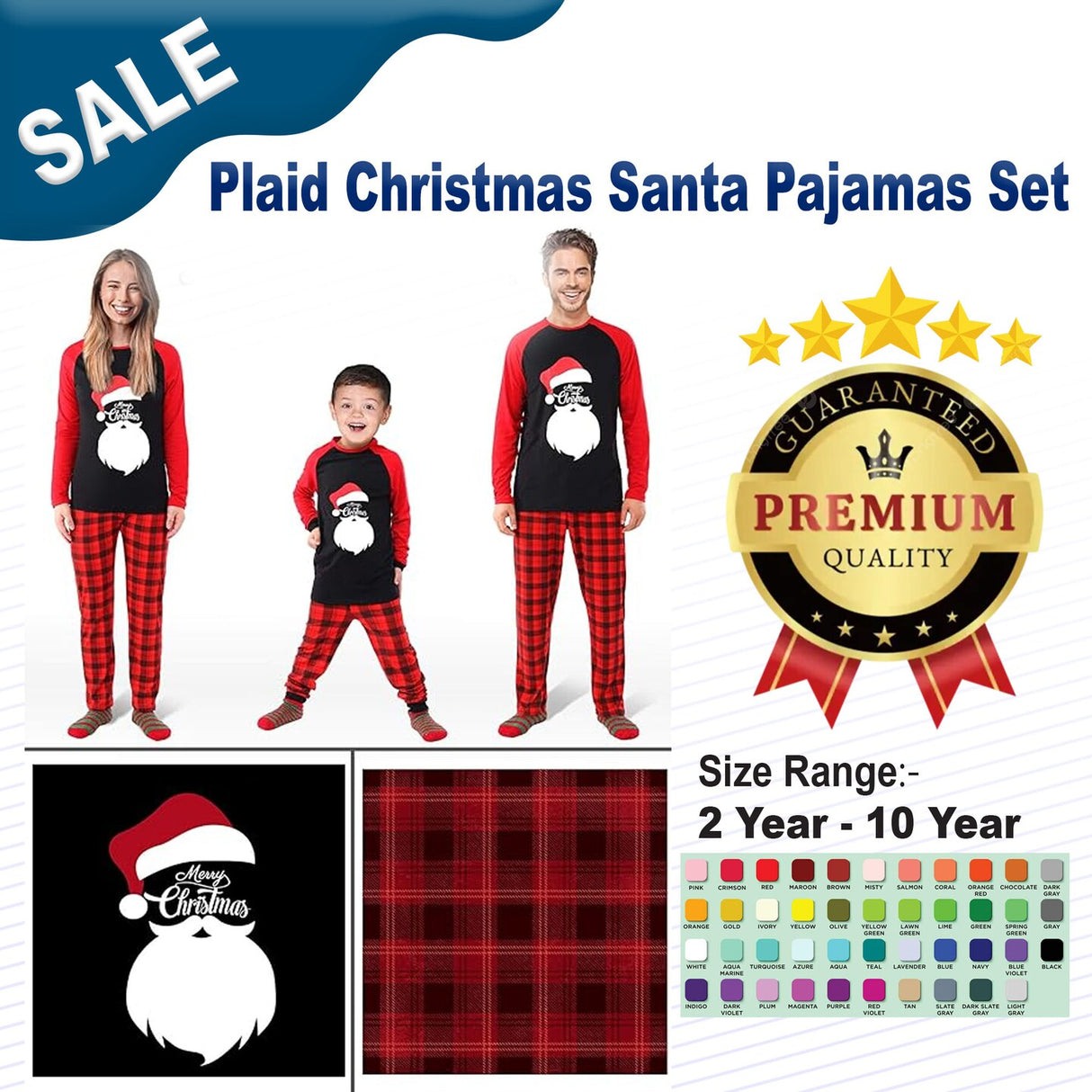 Plaid Christmas Santa Pajamas Set