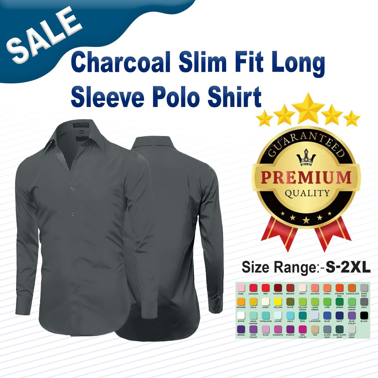 চারকোল স্লিম ফিট লম্বা হাতা পোলো শার্ট