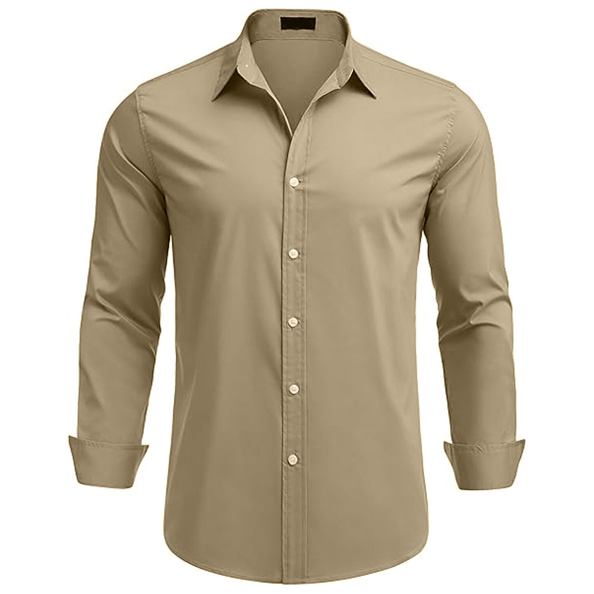 খাকি স্লিম ফিট লম্বা হাতা পোলো শার্ট