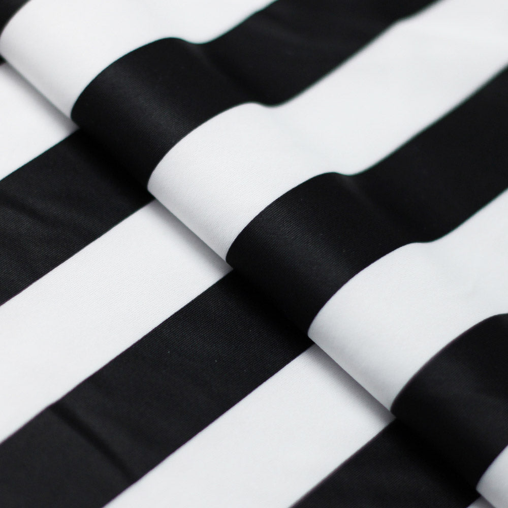 Classic Tricot Stripes Polyester Spandex Fabric - Wide Stripe Print, Black/White, Navy/White, Red/White, Turquoise/White, 58/60" Width (1 Yard)
