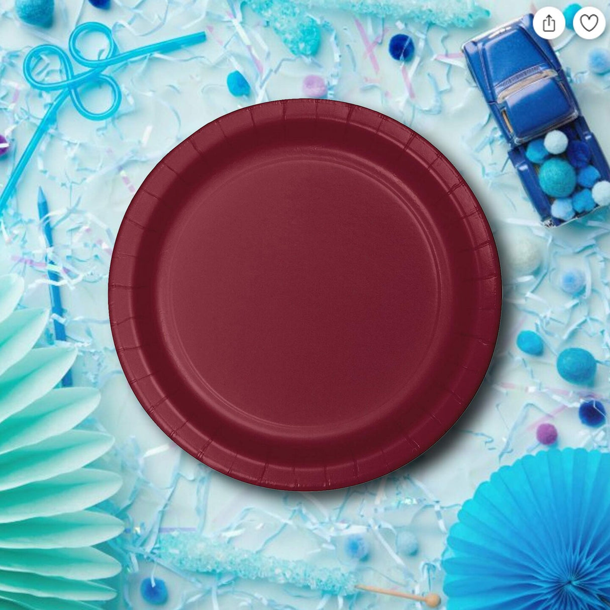 24 Count 7 Inch Burgundy Plates Round Paper Solid Color for Everyday Use and Events