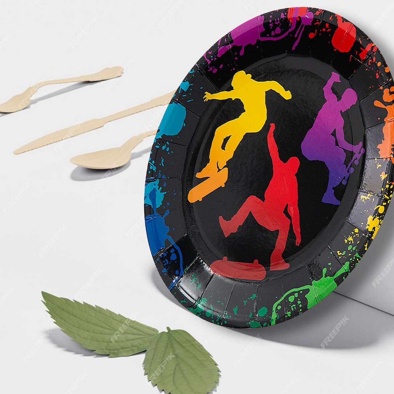 8 Ct. Skateboard Party Kick Flip Paper Dessert Plates 7.25-Inch Plates