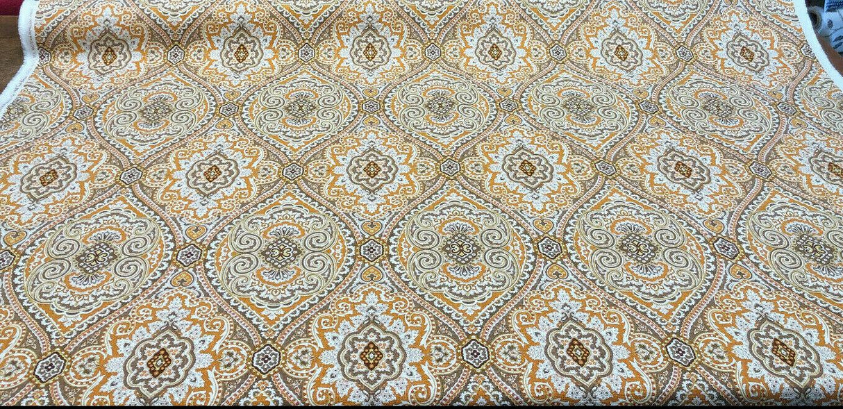 Purana Damask Linen Rayon Fabric - Burnt Orange Butternut Damask, 54" Width (1 Yard)