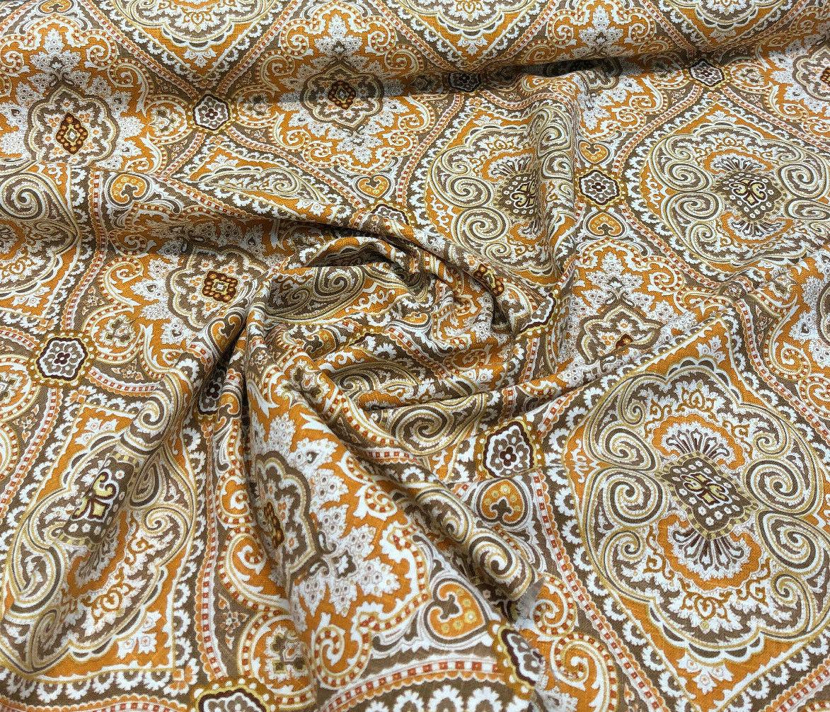 Purana Damask Linen Rayon Fabric - Burnt Orange Butternut Damask, 54" Width (1 Yard)