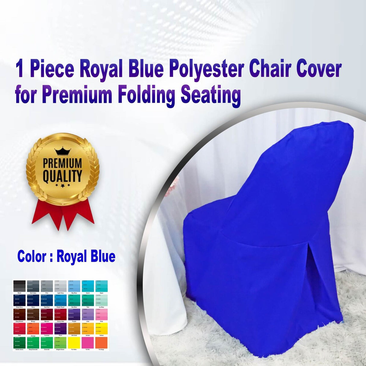 1 Piece Royal Blue Polyester Chair Cover for Premium Folding Seating