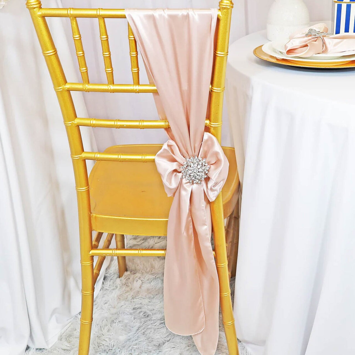 10 Pieces Blush Pink Or Rose Gold Satin Chair Sashes Elegant 8"x108" Event Decor