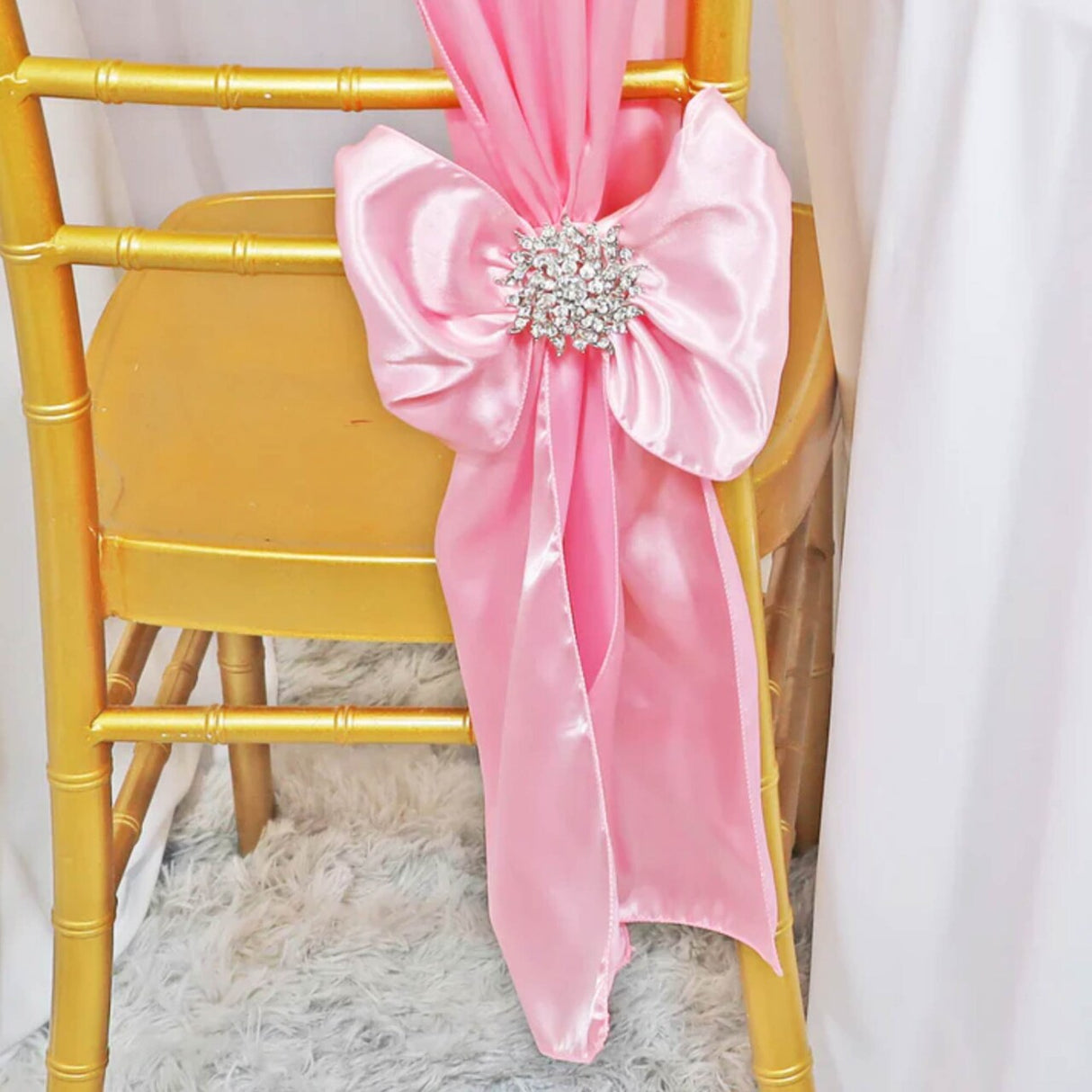 10 Pieces Pink Luxury Satin Chair Ties, 8"x108" Party Accessories