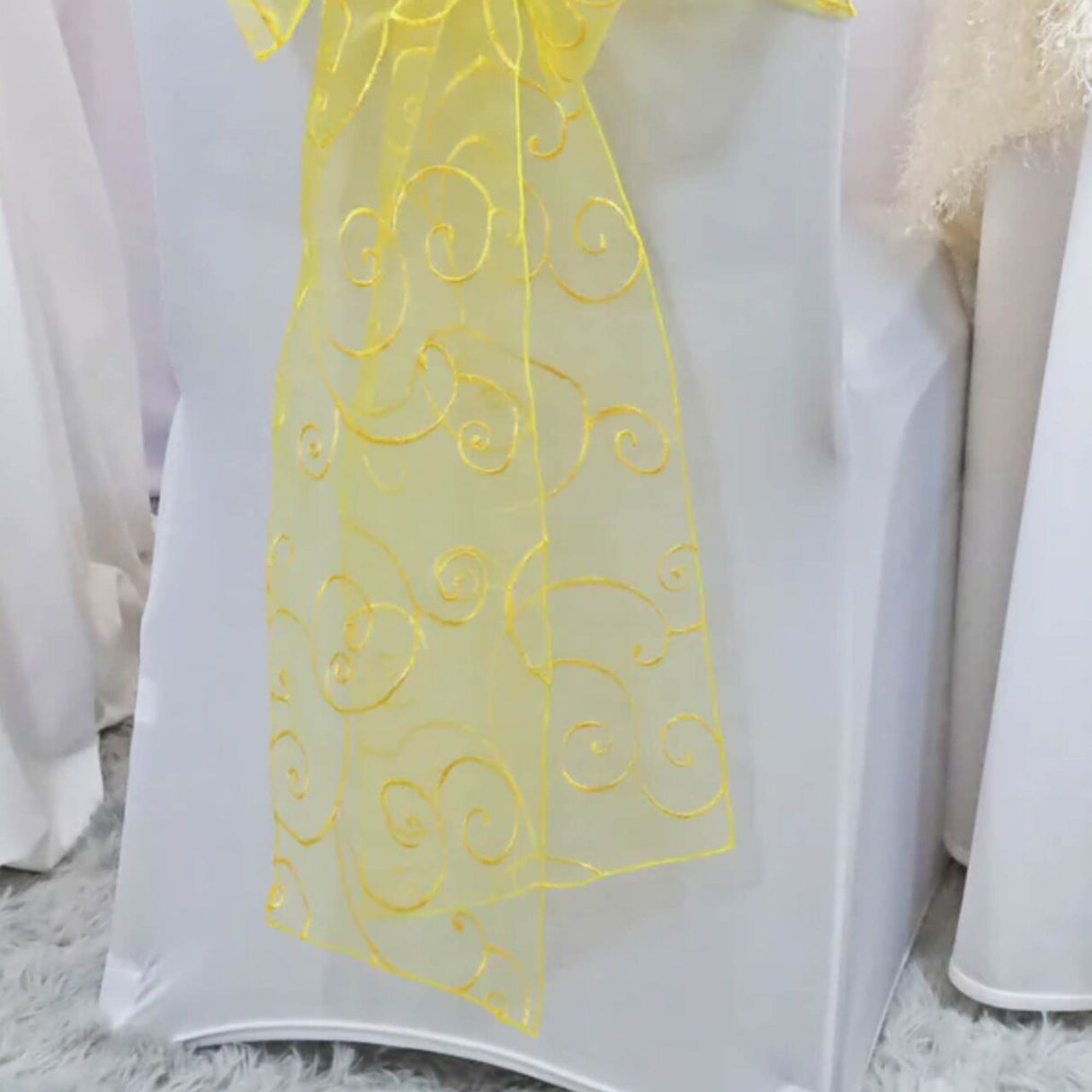 10 Pieces Canary Yellow Embroidered Organza Chair Sashes, Sheer 8"x108" Elegant Decor