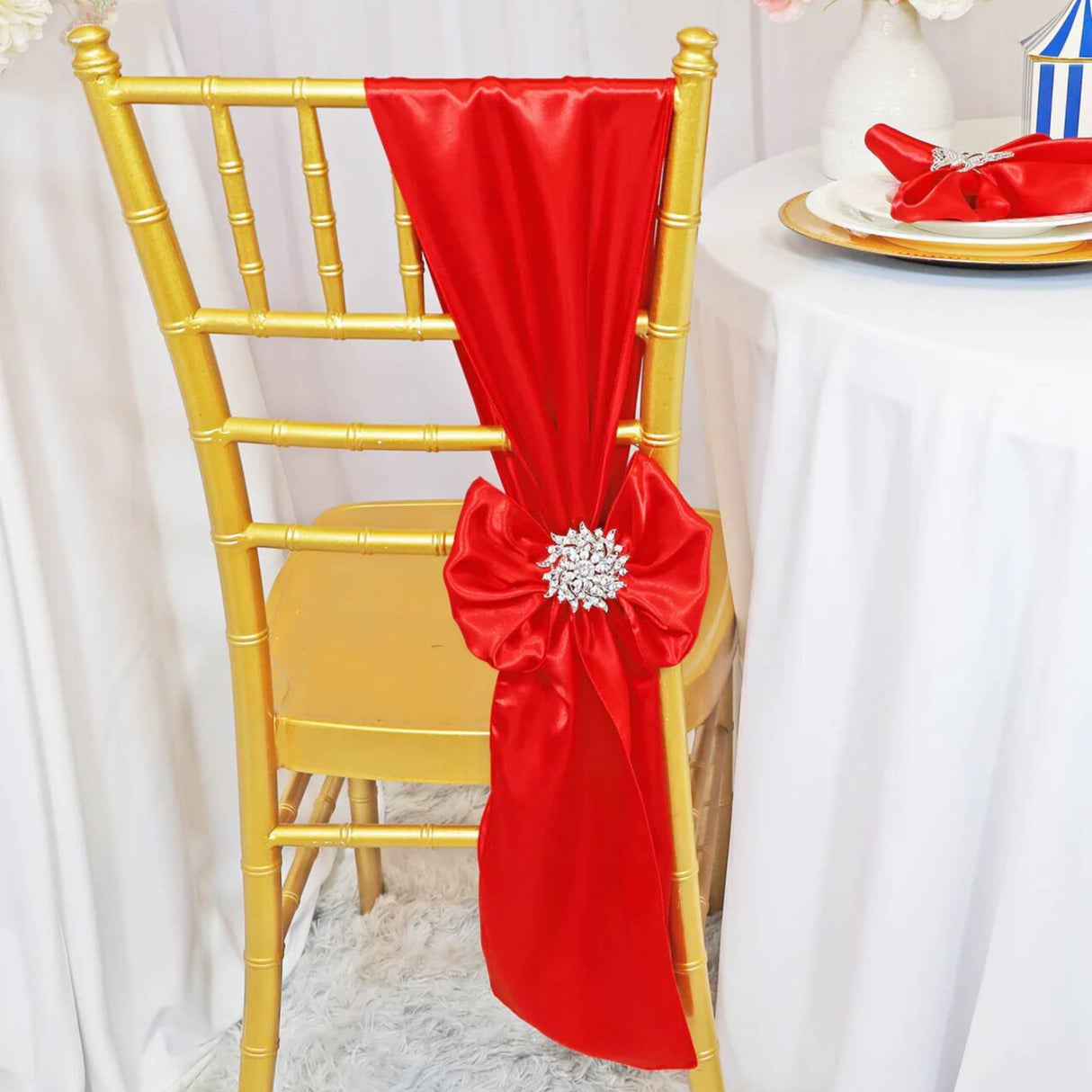 10 Pieces Red Satin Chair Strips, 8"x108" Sophisticated Event Decorations