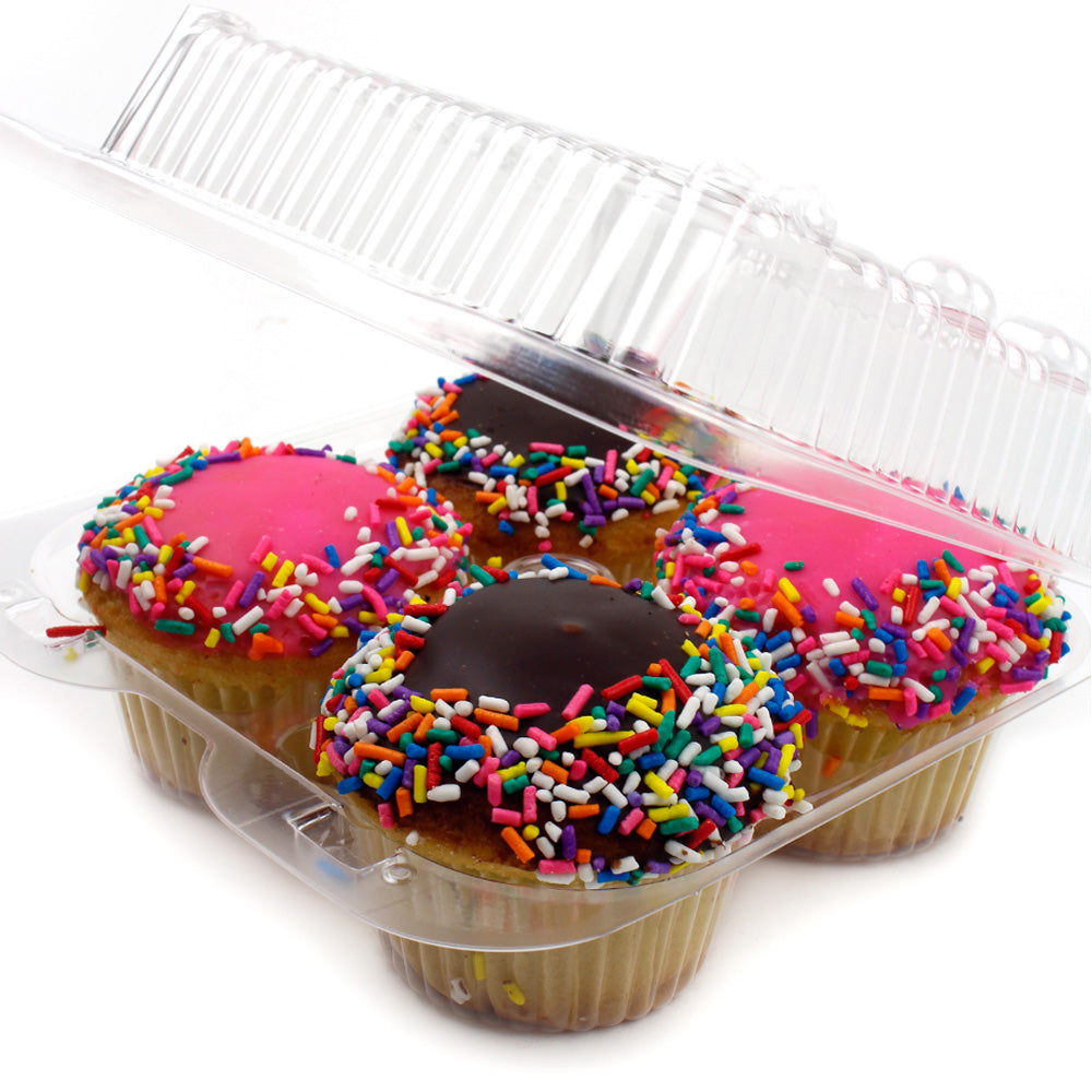 Hinged Clear Plastic Container for 4 Muffins, Pack of 5