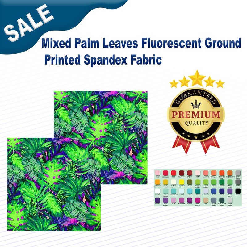 Mixed Palm Leaves Fluorescent Ground Printed Spandex Fabric