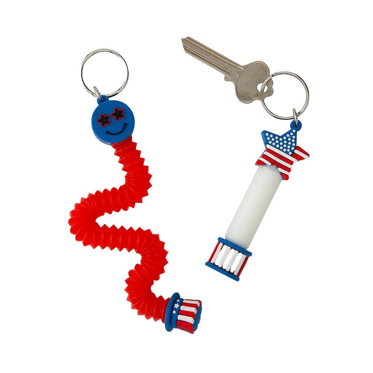 4" Patriotic Expanding Tube Smile & Star Plastic Fidget Toy Keychains 12 Pieces