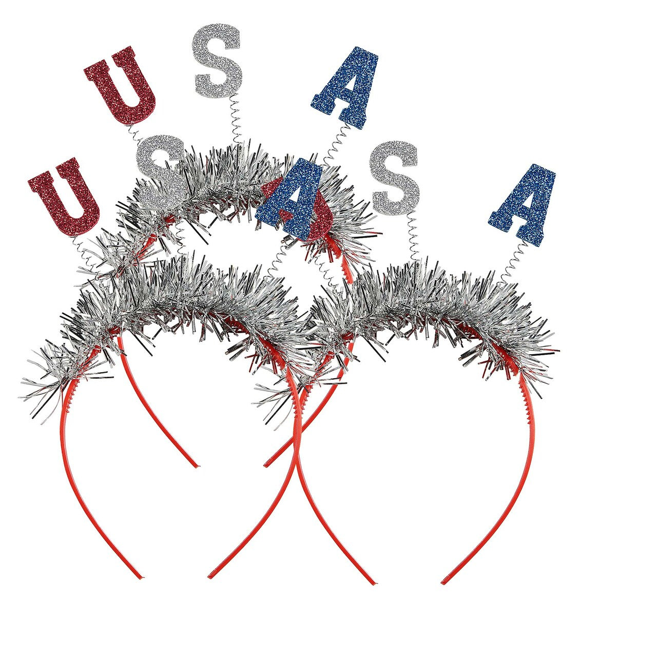 5 1/2" Patriotic Glitter-Letter USA Tinsel Head Boppers 12 Pieces